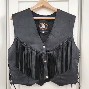 Black Leather Fringe Vest